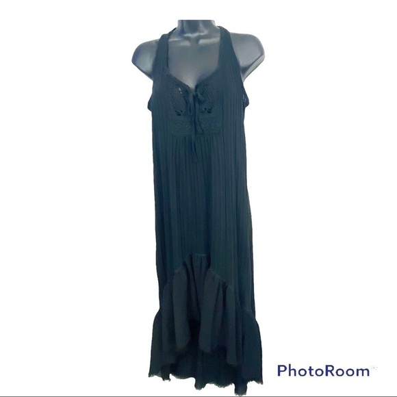 Denim & Supply Ralph Lauren Black Jersey Knit Maxi Dress Oversized Ruffle Hem - Picture 10 of 11